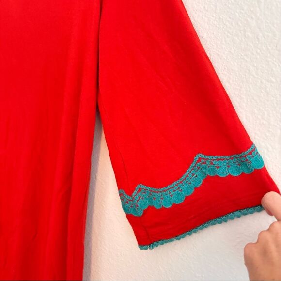Uncle Frank embroidered tunic red and teal shirt dress large - Picture 2 of 5